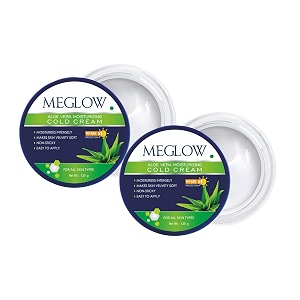 meglow aloe vera moisturizing cold cream for winter  moisturizer with spf 15 protection  deep hydration for dry skin  nourishing face cream for women amp men - 125g pack of 2
