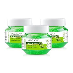 meglow aloevera gel jar 300g 100g3 combo pack - aloevera amp cucumber ext hair amp face moisturizer for dry skin for nourish amp healthy skin  gift for brother  gift for husband and boyfriend