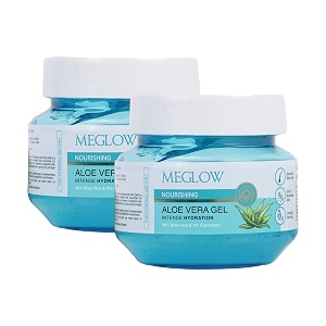 meglow by leeford  nourishing aloe vera gel  intense skin hydration formula  aloe vera gel for skin and hair  aloe vera amp cucumber-based moisturizing gel for all skin types pack of 2 100g each