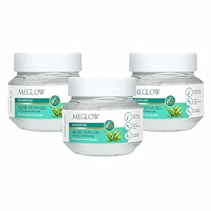 meglow by leeford  nourishing aloe vera gel  intense skin hydration formula  aloe vera gel for skin and hair  aloe vera amp cucumber-based moisturizing gel for all skin types pack of 3 100g each