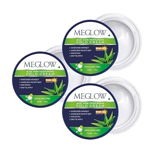 meglow aloe vera moisturizing cold cream  deep nourishment amp winter protection  enriched with aloe vera amp vitamin e for soft hydrated amp naturally glowing skin pack of 3 50g each