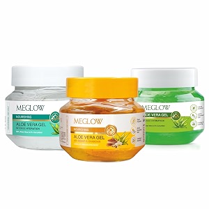 meglow summer skin care combo  transparent  kesar chandan  classic aloe vera gel for face body amp hair care  deep hydration  vegan paraben-free  skin amp hair nourishment  100gm x 3