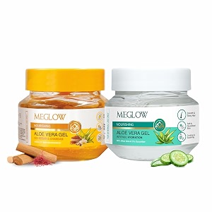 meglow summer skin care combo  transparent  kesar chandan aloe vera gel for face body amp hair care  deep hydration ayurvedic blend  vegan paraben-free  skin amp hair nourishment  100gm x 2