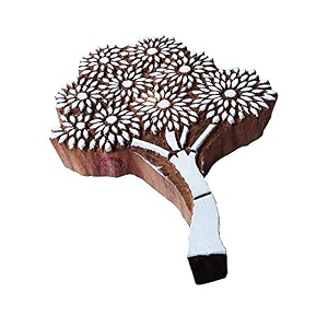 mehndi printing stamp large floral tree shape big wooden block