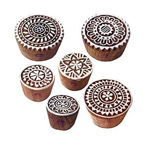 mehndi wooden blocks jaipuri round floral design printing stamps set of 6
