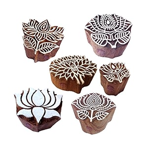 mehndi wooden blocks oriental lotus design printing stamps set of 6