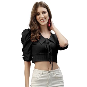 Mehrang Womens Solid Ribbed Crop Tank Top