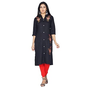 Mehsoos Womens Rayon Embroidered Straight Kurta Ethnic