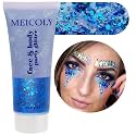 MEICOLY 50ml Holographic Blue Face Glitter Gel,Halloween Body Glitter Outfits for Women,Self-Adhesive Waterproof Game Day Spirit Day Hair Glitter Makeup for Independence Day Memorial Day