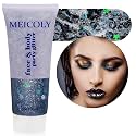 MEICOLY Black Face Glitter, Holographic Mermaid Hair Glitter for Game Day Spirit Day Halloween Cosplay SFX Makeup, Self-Adhesive Chunky Body Glitter Gel for Women and Kids, Professional Body Paint
