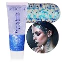 MEICOLY Chameleon Blue Hair Glitter,Game Day Spirit Day Wear Face Glitter,Holographic Chunky Halloween Body Glitter Gel,4th of July Outfits for Women, Rave Accessories