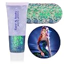 MEICOLY Chameleon Green Body Glitter,Holographic Self-Adhesive Game Day Spirit Day Face Glitter,Color-Changing Mermaid Glitter Face Paint for Halloween St Patricks Day Accessories