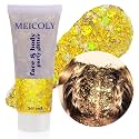 MEICOLY Gold Body Glitter,Yellow Face Glitter,Holographic Halloween Game Day Spirit Day Hair Glitter Makeup,Self-Adhesive Sparkle Face Body Glitter for Kids,Mardi Gras Accessories