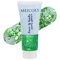 MEICOLY Green Face Body Glitter,St Patricks Day Chunky Hair Glitter for Women Kids,Self-Adhesive Holographic Green Accessories Irish Parade Makeup,Spirit Day Wear,Alien Costume,Festival Rave Outfits