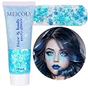 MEICOLY Light Blue Body Glitter,Mermaid Princess Face Glitter Gel,Ice Blue Hair Glitter Face Paint for Halloween,Frozen Birthday Party Decorations,Festival Rave Glitter Gel
