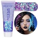 MEICOLY Light Purple Hair Glitter,Game Day Spirit Day Wear Purple Face Glitter,Self-Adhesive Holographic Chameleon Halloween Body Glitter Face Paint,Mermaid Glitter Makeup for Festival