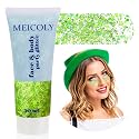 MEICOLY Lime Green Body Glitter for Halloween St Patricks Day, Holographic Game Day Spirit Day Face Glitter,Self-Adhesive Light Green Hair Glitter,Chunky Glitter Face Paint for Party Festival