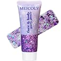 MEICOLY Purple Hair Glitter Kids Makeup,Holographic Halloween Game Day Spirit Day Face Glitter,Self-Adhesive Mermaid Sequins Face Body Glitter,Chunky Glitter for Festival Rave Accessories