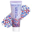 MEICOLY Red White and Blue Hair Glitter with Ribbon Strip Sequins,Patriotic 4th of July Face Glitter Accessories Outfit,Self-Adhesive Waterproof Fourth of July Sparkle Body Glitter for 2026 World Cup