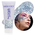 MEICOLY Silver Body Glitter,Chunky Silver Face Glitter,Halloween Silver Body Glitter Makeup,Sparkle Face Paint for Women and Kids,Music Festival Party Outfits for Women Accessories