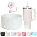 Bling Silicone Boot for Stanley Quencher 30/40oz Tumbler,Silicone Cup Protective Boot For Stanley 12-24oz Hydro Flask Bottle, 2.95In / 7.5cm Non-Slip Cup Bottom Boot (Clear Silver)