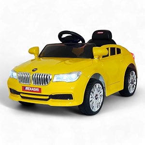 mekashi electric ride-on car for kids 1-4 years 12v battery remote control 3 speed led lights bluetooth glossy yellow mks005