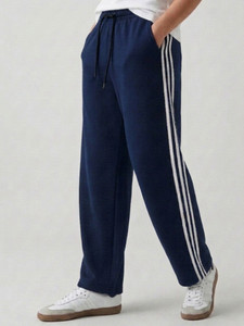 MEKNYE Striped Men Dark Blue Track Pants