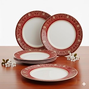 melamine dinner plates  round full plate serving set  unbreakable plates  plates for breakfast lunch dinner  plates for home office restaurant  set of 6  11 inch39s red diamond