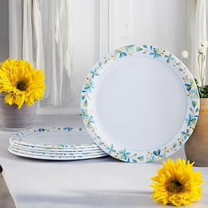 melamine dinner plates  round full plate serving set  unbreakable plates  plates for breakfast lunch dinner  plates for home office restaurant  set of 6  11 inch39s blue mat finish