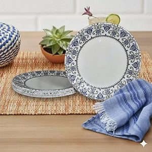 melamine dinner plates  round full plate serving set  unbreakable plates  plates for breakfast lunch dinner  plates for home office restaurant  set of 6  11 inch39s blue diamond