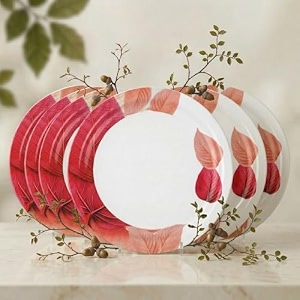 melamine dinner plates  round full plate serving set  unbreakable plates  plates for breakfast lunch dinner  plates for home office restaurant  set of 6  11 inch39s pink leafs