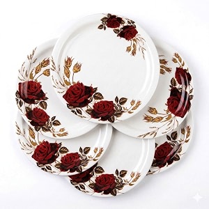 melamine dinner plates  round full plate serving set  unbreakable plates  plates for breakfast lunch dinner  plates for home office restaurant  set of 6  11 inch39s red rose