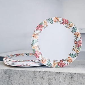 melamine dinner plates  round full plate serving set  unbreakable plates  plates for breakfast lunch dinner  plates for home office restaurant  set of 6  11 inch39s floral mat finish