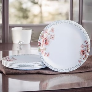 melamine dinner plates  round full plate serving set  unbreakable plates  plates for breakfast lunch dinner  plates for home office restaurant  set of 6  11 inch39s lily mat finish