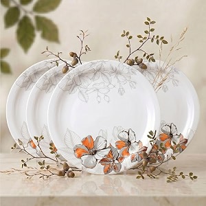 melamine dinner plates  round full plate serving set  unbreakable plates  plates for breakfast lunch dinner  plates for home office restaurant  set of 6  11 inch39s orange flower