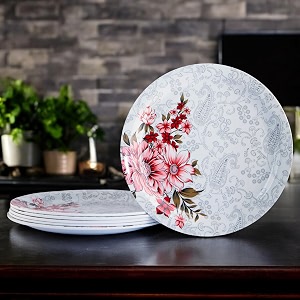 melamine dinner plates  round full plate serving set  unbreakable plates  plates for breakfast lunch dinner  plates for home office restaurant  set of 6  11 inch39s red flower