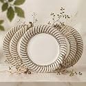 Melamine Dinner Plates | Round Full Plate Serving Set | Unbreakable Plates | Plates for Breakfast, Lunch, Dinner | Plates for home, Office, Restaurant | Set of 6 | 11 Inch's (Golden strips)