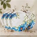 Melamine Dinner Plates | Round Full Plate Serving Set | Unbreakable Plates | Plates for Breakfast, Lunch, Dinner | Plates for home, Office, Restaurant | Set of 6 | 11 Inch's Blue flower)