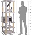 Mellifluous Multistory Large Cat Tree - Plush Fur Fabric | Hanging Ball | Roomy Condo | Ladder | Jute Rope Scratching Posts | For Adult Cats & Kittens (Grey) (Height 75 Inch)