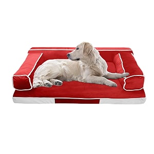 mellifluous velvet large size dog and cat sofa pet bed l red-cream