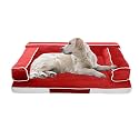 Mellifluous Velvet Large Size Dog and Cat Sofa Pet Bed (L, Red-Cream)