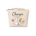 MEMAN Canvas Pouch with Zipper, Cute Printed Storage Organizer Bag, Travel Jewelry &amp; Cosmetic Organizer, Portable Multipurpose Pouch for Jewellry, Toiletries, Camping, Hiking &amp; Daily Use (Charger Bag)