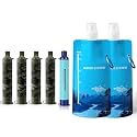 Membrane Solutions Squeezable Water Filtration System, Survival Water Purifier Kit, Portable Backpacking Gear Including Water Filter Straw and 23oz Collapsible Bottle for Hiking Camping Travel(5+2)