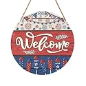 Memorial Day Decorations Door Sign for Front Door, Independence Day Patriotic Wreaths Welcome Sign, Round Wood Hanging Door Sign for Memorial Day 4th of July Patriotic Wreaths Outdoor 12”x 12”