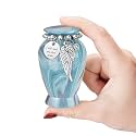 Memorials Small Urns for Human Ashes Keepsake Aluminum Mini Urns for Ashes with Angel Wing Charm Decorative Burial Urn Funeral Cremation Urns for Women and Men (White Bule)
