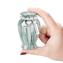 Memorials Small Urns for Human Ashes Keepsake Aluminum Mini Urns for Ashes with Angel Wing Charm Decorative Burial Urn Funeral Cremation Urns for Women and Men (Lake Green)