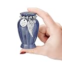 Memorials Small Urns for Human Ashes Keepsake Aluminum Mini Urns for Ashes with Angel Wing Charm Decorative Burial Urn Funeral Cremation Urns for Women and Men (Dusty Blue)