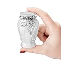 Memorials Small Urns for Human Ashes Keepsake Aluminum Mini Urns for Ashes with Angel Wing Charm Decorative Burial Urn Funeral Cremation Urns for Women and Men (Marble White)
