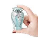Memorials Small Urns for Human Ashes Keepsake Aluminum Mini Urns for Ashes with Angel Wing Charm Decorative Burial Urn Funeral Cremation Urns for Women and Men (Light Green)