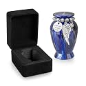 Memorials Small Urns for Human Ashes Keepsake with Case Aluminum Mini Urns for Ashes with Angel Wing Charm Decorative Burial Urn Funeral Cremation Urns for Women and Men (Deep Blue with Box)
